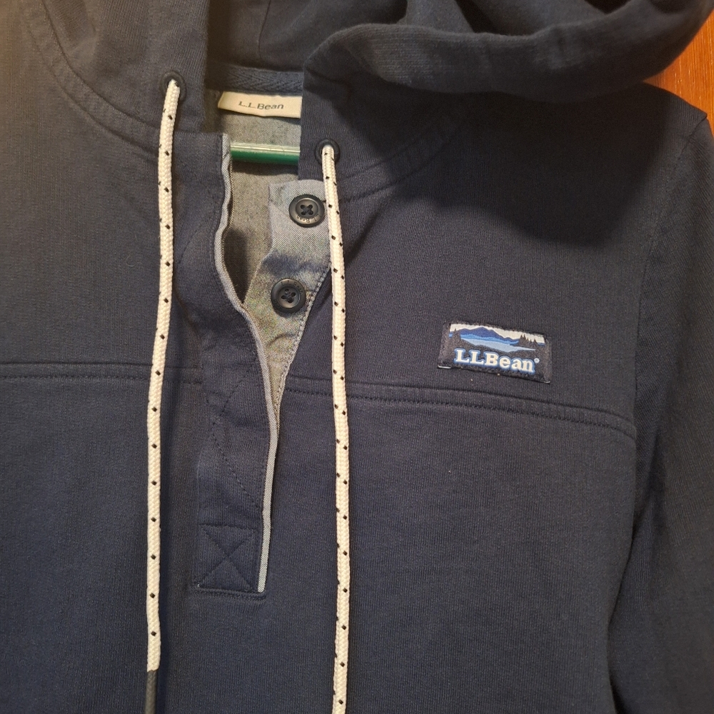 LL Bean Navy Henley Hoodie with Buttons